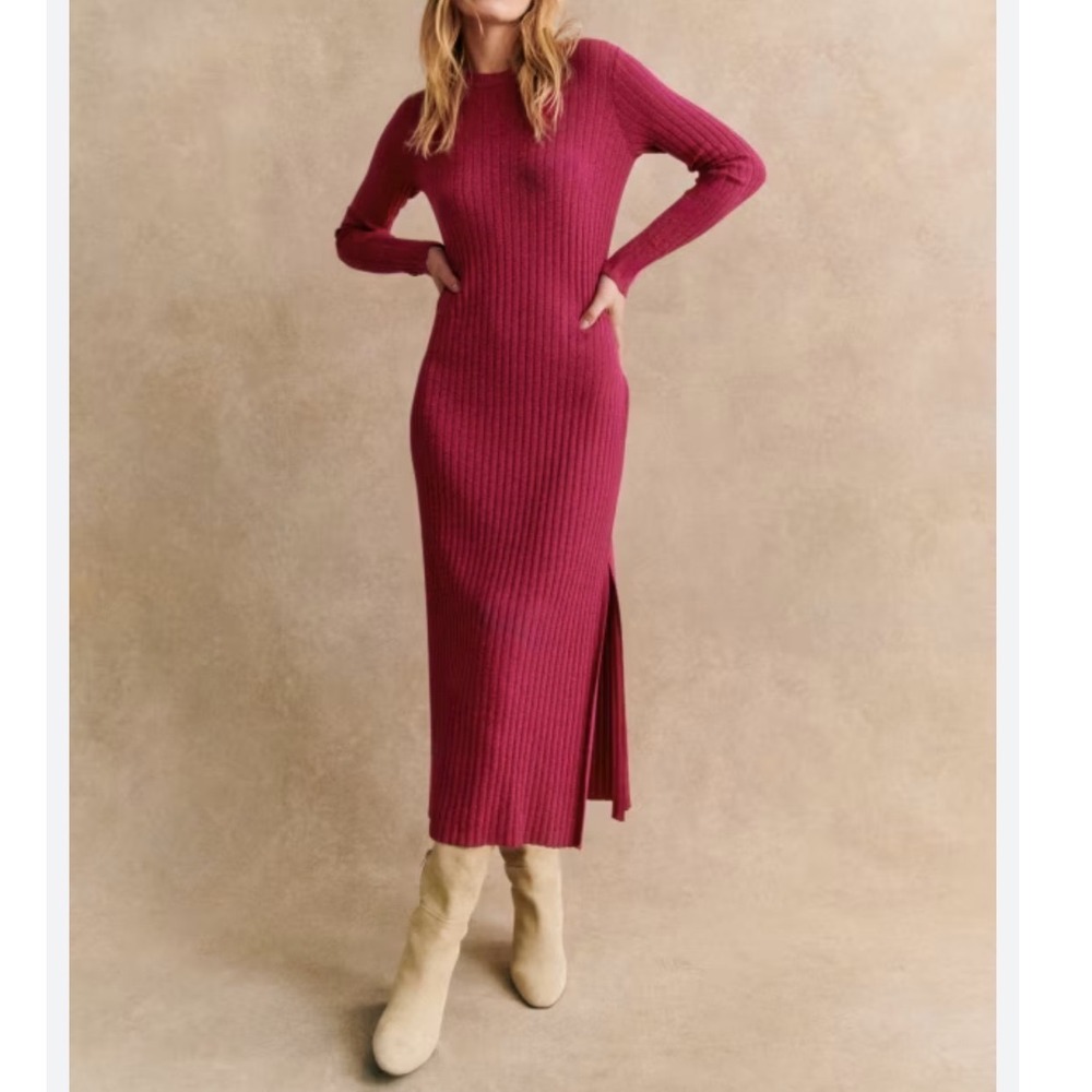SEZANE‎ Catarina Dress In Fuchsia Ribbed Midi Size XXL